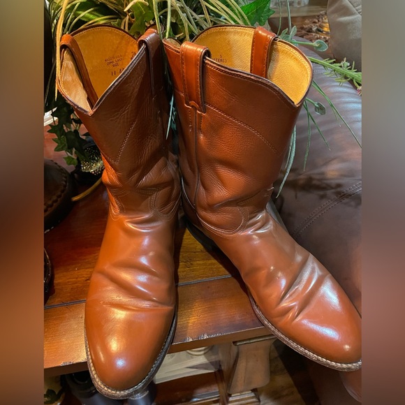 RARE FIND Men Vintage Leather cognac Roper Boots By Justin Size 11 Rodeo Western - Picture 3 of 12